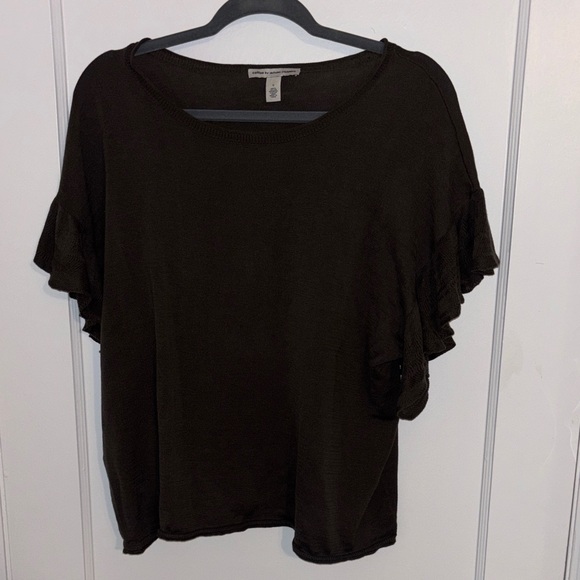 Autumn Cashmere Tops - Autumn Cashmere Dark Brown Ruffle Sleeve Top